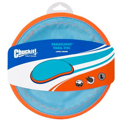 Chuckit! Paraflight Flying Disc Dog Toy - Water Floating Flyer - Durable Nylon Construction with Soft Rubber Edges - For Medium and Large Dogs - Size Large - 9.75" L x 9.75" W - Pack of 1 | Durable nylon build with soft rubber edges, made for medium and l