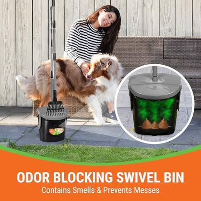 Pupzle Dog Pooper Scooper with Bag Attachment, 40" Long Handle Pooper Scooper for Large Dogs, Dog Poop Scoop for Yard, Large Capacity Swivel Bin and Rake, Lavender Scented Bags (Grey) - color: Grey