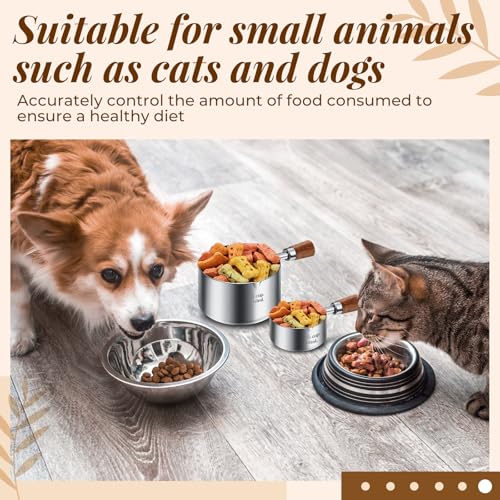 SiliFine 3 Pcs Dog Food Scoop 1 Cup, 1/2 Cup, 1/4 Cup Stainless Steel Pet Food Scoop Measuring Cup with short Handle for Dog Cat Rabbit Food Feeding Kitchen Gadget Utensil