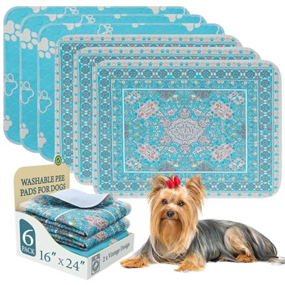 Homimp Washable Pee Pads for Dogs, 6 Pack Reusable Puppy Pads Waterproof, Absorbent and Leakproof Dog Pee Pads, Non Slip Puppy Training Pads, Pet Mat for Floor,Crate,Couch,Whelping,Blue, 16"x24" - size: 16"x24"(Pack of 6)