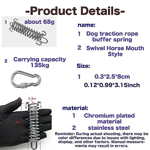 2 Pack Metal Bungee Leash Extension for Large Dogs, Tie Out Cable Attachment, Shock Absorbing Leash Spring for Training, Running