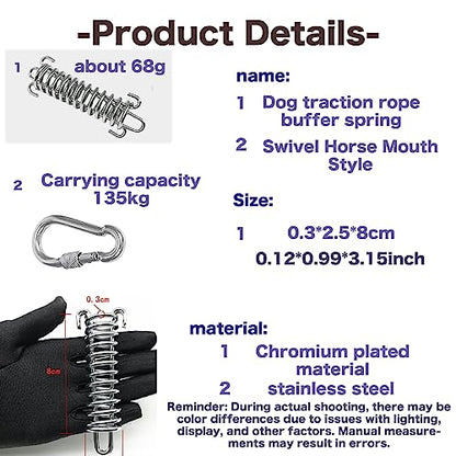 2 Pack Metal Bungee Leash Extension for Large Dogs, Tie Out Cable Attachment, Shock Absorbing Leash Spring for Training, Running