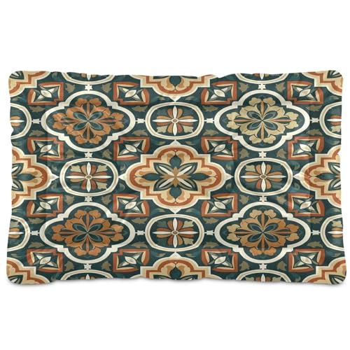 Vintage Tile Pattern Pet Bed Mat for Dogs and Cats, Soft Washable Crate Pad with Non-Slip Bottom, Cozy Bed Cushion for Small Medium Large Pets, 18x24 Inch - size: Small