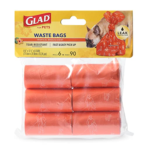 Glad for Pets Heavy Duty Dog Poop Bags, Scented Leak-Resistant Waste Bags with Fun Print Design, Tear-Resistant for Confident Pickup, Fits Standard Dispensers, 6 Rolls, 90 Count - size: 90 Count (Pack of 1), style: 90 Count (Pack of 1)
