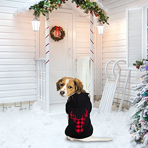 Dog Hoodie Sweater for Dogs Pet Clothes Buffalo Plaid Dog Hooded Sweatshirt Warm and Soft Breathable Cozy(Reindeer&S) - color: Reindeer, size: S