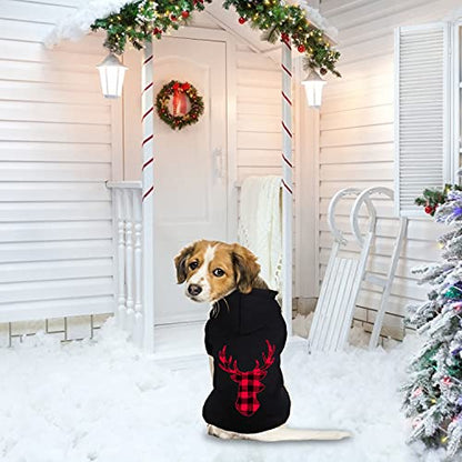 Dog Hoodie Sweater for Dogs Pet Clothes Buffalo Plaid Dog Hooded Sweatshirt Warm and Soft Breathable Cozy(Reindeer&S) - color: Reindeer, size: S