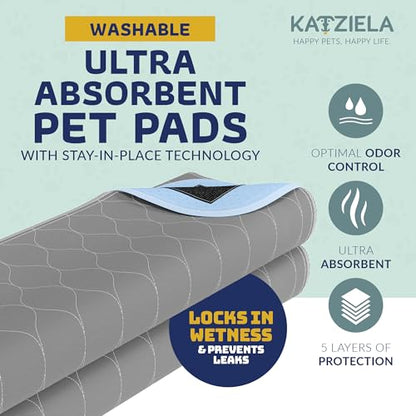 Katziela Quick-Drying Washable Pee Pads for Dogs Waterproof Reusable Puppy Pads with Hook & Loop Corners for Pet Potty Training, Daycare -Machine Washable Dog Pee Pad (24x36, 2, 2 Pack) - size: 24x36