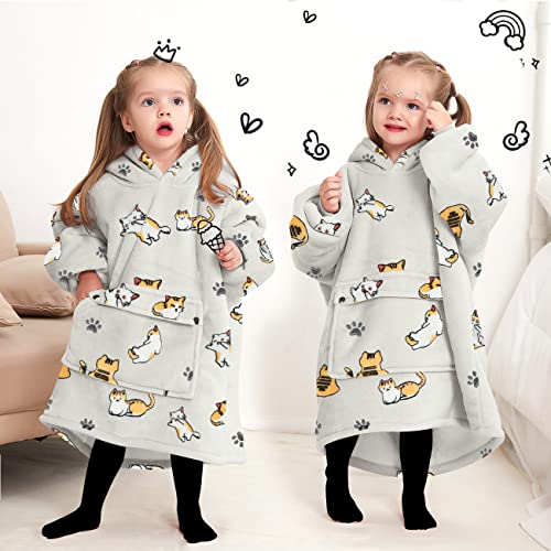 KFUBUO Wearable Blanket Hoodie for Kids Toddlers Sherpa Blanket Sweatshirt With Pocket Cute Hoodies 2-6 Year Old Girl Birthday Gifts Cat - color: Cat, size: Kids 2-6YR