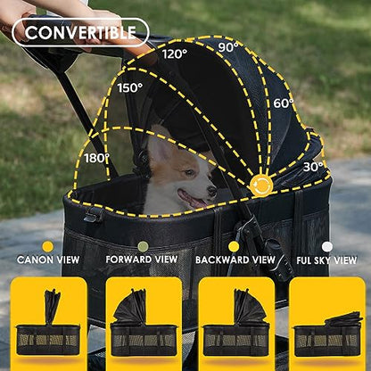 Zoosky 3 in 1 Pet Stroller with Removable Carrier, Folding Stroller for Small/Medium Dogs and Cats, Waterproof, All-Terrain, with Sun Shades, Car Seat - color: Black