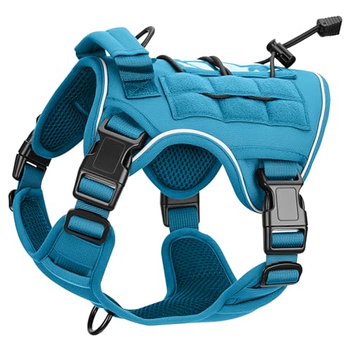 Heavy-Duty Tactical Dog Harness for Large Dogs, No Pull Adjustable Reflective Pet Vest with Molle System, K9 Military-Grade Control for Service Training, Outdoor & 10+ Breeds, Blue, Small - color: Blue, size: S: Neck: 14-18'', Chest: 20-24''