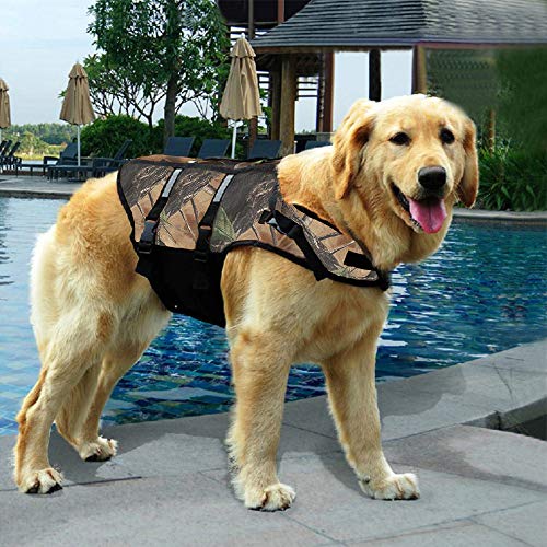 Izefia Dog Life Jacket Swimming Safety Coat Floatation Life Vest Life Saver with Handle for Small Dog Puppy Large Dog (Camouflage Light, XS) - color: Camouflage Light, size: X-Small
