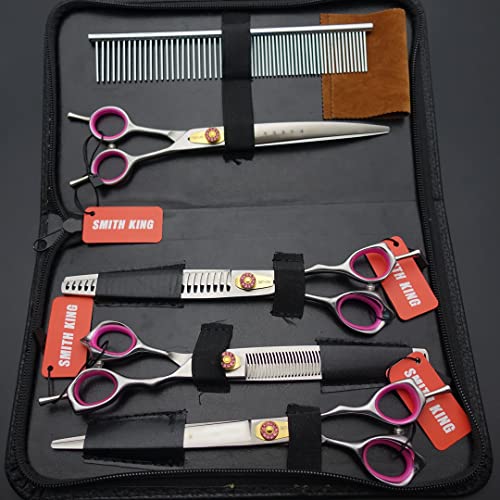 Professional Dog Grooming Shears Set Dogs Straight & thinning & Curved scissors & chunkers Scissorswith comb in 1 Set for Right-handed & Left-handed (8.0 Silvery right-handed) - color: 8.0 Silvery Right-handed