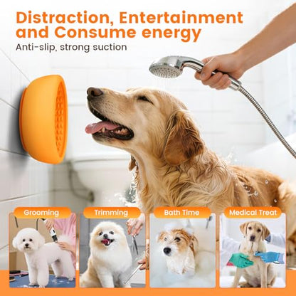 Dog Slow Feeder Licking Bowl,Freezeable Anxiety Relief Treat Dispenser, Non-Slip Anti-chocking Pet Dish,Entertainment Interactive Puzzle Toy for Mediuml Large Breed, BPA Free Silicone Dishwasher Safe - color: yellow, size: L