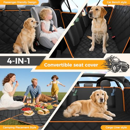 Dog Car Seat Cover for Back Seat,100% Waterproof Scratch Proof Nonslip Seat Cover,600D Heavy Duty Scratch Proof Nonslip Durable Soft Dog Hammock - color: Black Orange