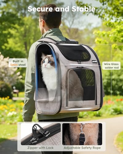 pecute Cat Backpack Expandable, Dog Carrier Backpack Breathable, Large - color: Brown, size: 15.4"L x 11"W x 19"H