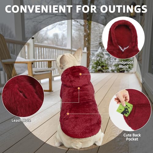 SCENEREAL Fleece Dog Sweaters Hoodie for Small Medium Large Dogs Girls Boys, Plush Fuzzy Dog Clothes Hoodies with Leash Hole, Winter/Fall Puppy Cold Weather Coat, Sherpa Hooded Sweatshirt, Burgundy M - color: Burgundy, size: Medium