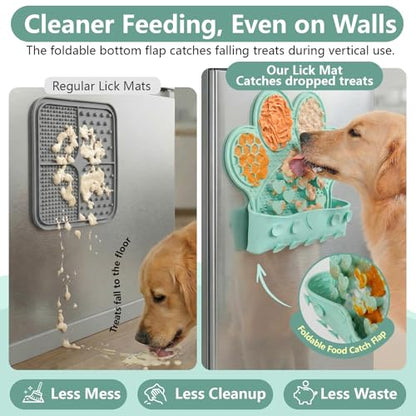 Dog Lick Mat with Suction Cups, Slow Feeder & Enrichment Mat for Dogs & Cats, Silicone Feeding Mat for Wet & Dry Food, Anxiety Relief, Mess-Free Foldable Pocket Design, Green - color: Green