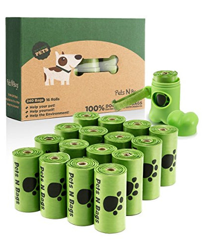 Poop Bags, Environment Friendly Pets N Bags Dog Waste Bags, Biodegradable, Refill Rolls, Includes Dispenser (16 Rolls / 240 Count) - color: 240/16, size: 15 Count (Pack of 16)