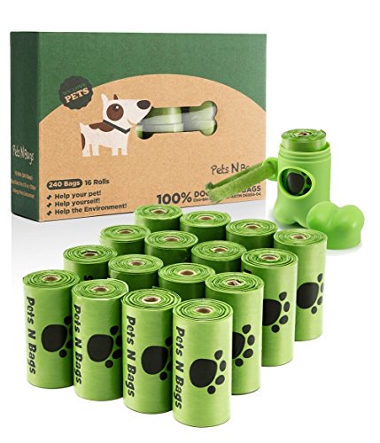 Poop Bags, Environment Friendly Pets N Bags Dog Waste Bags, Biodegradable, Refill Rolls, Includes Dispenser (16 Rolls / 240 Count) - color: 240/16, size: 15 Count (Pack of 16)