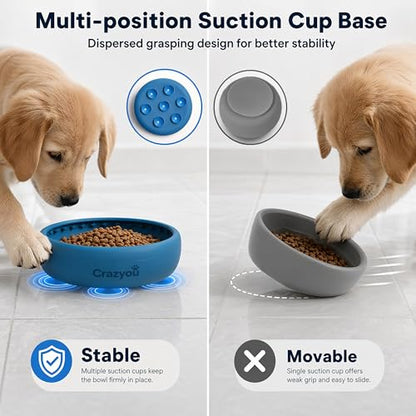 Dog Lick Bowl with Bone Chew Toy, BPA Free Silicone Lick Mat for Dogs, Slow Feeder Dog Bowl with Strong Suction, Dog Freezer Bowl for Anxiety Relief, Paw Calm, Dishwasher (Blue, L) - size: Large