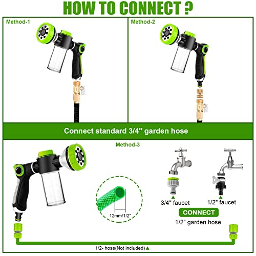 Dog Washing Hose Attachment, 8-in-1 Sprayer Mode Garden Hose Nozzle with Pet Bathing Brush and 100cc Soap Dispenser Bottle, Adopted in Watering Flowers, Car Wash, Dog and Horse Showering (Green) - color: Green