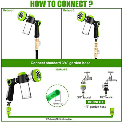 Dog Washing Hose Attachment, 8-in-1 Sprayer Mode Garden Hose Nozzle with Pet Bathing Brush and 100cc Soap Dispenser Bottle, Adopted in Watering Flowers, Car Wash, Dog and Horse Showering (Green) - color: Green