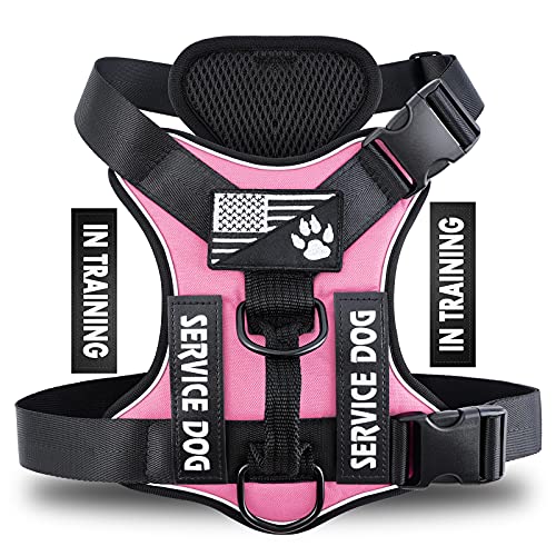 Service Dog Harness, Reflective Dog Vest Harness with 5 PCS Patches, Adjustable Soft Oxford Pet Harness, Inner Layer Mesh, Easy to Control for Dogs - color: Pink, size: X-Small (Pack of 1)