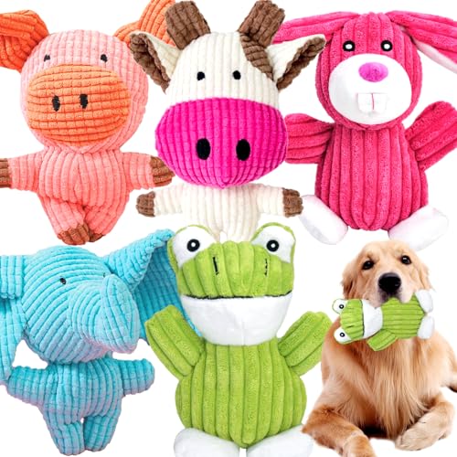 MRSOHRET 5 Pack Dog Toys Squeaky, Tough Stuffed Plush Puppy Chew Toys for Teething, Durable Plush Dog Toy for Large Medium Small Breed to Keep Them Busy - style: 5 pcs dog toys