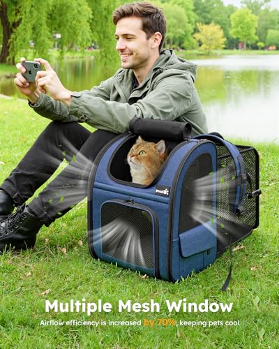 pecute Cat Carrier Backpack Expandable, Cat Backpack with Breathable Window - color: Blue, size: 12.6"L x 10.2"W x 16.5"H