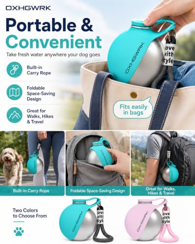 Dog Water Bottle Portable Bowl Travel Collapsible for Dogs with Walking on Walks Dispenser Pet Ball Insulated Hiking Stainless Steel Drinking Waterbottle Puppy Bowls Bottles