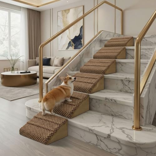 Dog Ramp for Stairs - Dog Steps-Anti-Slip Foam Stair Wedges for Small & Senior Dogs,Gentle Slope Pet Steps with Washable Corduroy Cover, Self-Sticky Pads for Safe Climbing (Reddish Brown, 6-Pack) - color: Reddish Brown, 6-Pack