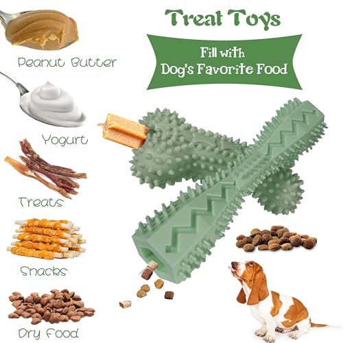 4 Pack Puppy Toys for 2-8 Months Pets Dog Chew Toy for Small Puppies Teething Toys for Cleaning Teeth Food Dispensing Soft Durable Rubber Bone Funny Ball Interactive Donut Treat Dumbbell (Green) - color: Green