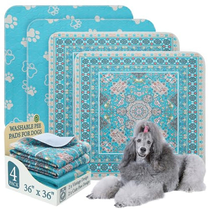 Homimp Washable Pee Pads for Dogs, 4 Pack Reusable Puppy Pads, Absorbent and Leakproof Dog Pee Pads, Non Slip Puppy Training Pads, Pet Mat for Floor, Crate, Couch, Whelping, 36"x36" - size: 36"x36"(Pack of 4)