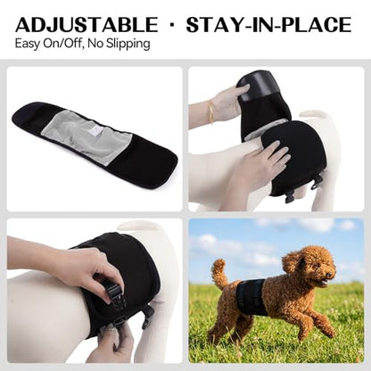 DENTRUN Male Dog Wrap - Machine Washable Post-Surgery Recovery & Heat Cycle Diaper, Prevents Licking, Mounting, Adjustable Belly Band, Marking Prevention Band, Leak-Proof Edges, Fast Drying - color: Black, size: L