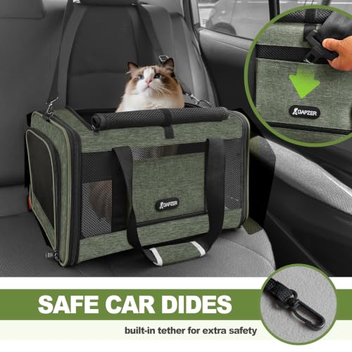 GAPZER Medium Cat Carrier Bag Lightweight, Soft-Sided Small Pet Carry Crate Teacup Breed Dogs, Top Loader Yorkie Kennel Sturdy Durable Mesh up to 15 lbs for Indoor House Dark Green - color: Olive