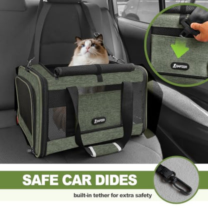 GAPZER Medium Cat Carrier Bag Lightweight, Soft-Sided Small Pet Carry Crate Teacup Breed Dogs, Top Loader Yorkie Kennel Sturdy Durable Mesh up to 15 lbs for Indoor House Dark Green - color: Olive