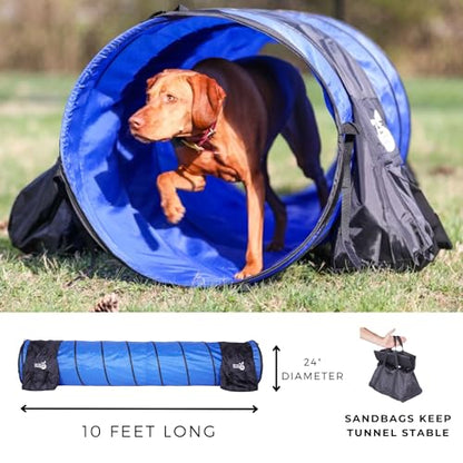 Better Sporting Dogs 3 Piece Essential Dog Agility Equipment Set | Agility Jump | Tire Jump | 10’ Tunnel with Sandbags