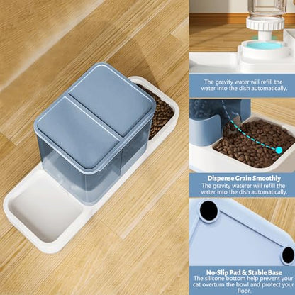 Yummy Sam Automatic Small Pet Feeder and Water Dispenser, 2 in 1 Gravity Cat Auto Pet Feeder and Waterer Set Feeder Dish for Small Medium Pets Dog Puppy Kitten (Blue) - color: Blue