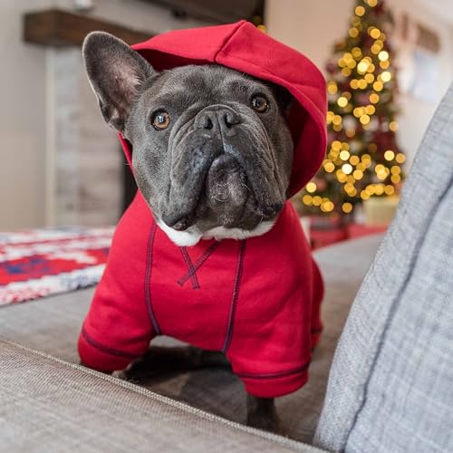 Blueberry Pet Essentials Hoodie – 10″ Soft Cotton‑Blend Mid‑Weight Sweatshirt with Hood, Award‑Winning Small‑Dog Jacket - color: Dog Hoodie - Red, size: 10 inch (Pack of 1)