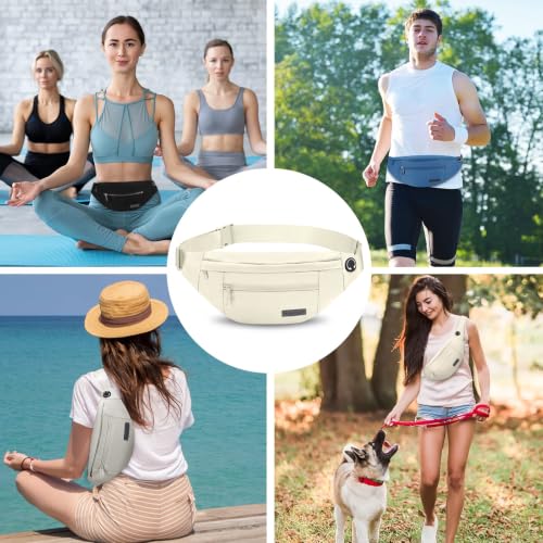 MAXTOP Large Crossbody Fanny Pack with 4-Zipper Pockets,Gifts for Enjoy Sports Festival Workout Traveling Running Casual Hands-Free Wallets Waist Pack Phone Bag Carrying All Phones - color: Beige(Washed Nylon with Silver Metal Zipper), style: Large Fanny