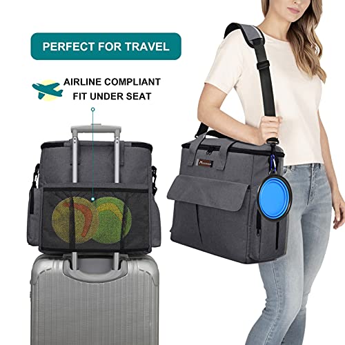 Modoker Airline Approved Pet Travel Bag, Weekend Dog Travel Set for Dog and Cat, Airline Approved Tote Organizer with Multi-Function Pockets 2 Food Storage Containers, 2 Collapsible Bowls (Dark Gray) - color: Dark Gray