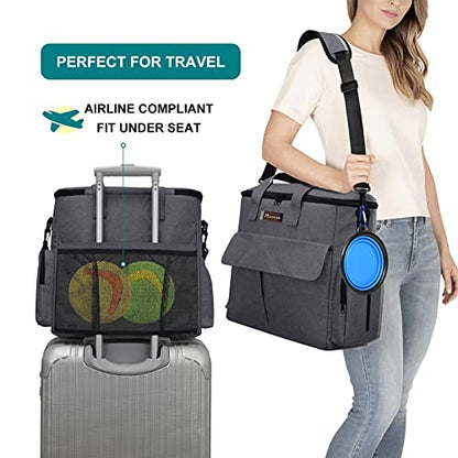 Modoker Airline Approved Pet Travel Bag, Weekend Dog Travel Set for Dog and Cat, Airline Approved Tote Organizer with Multi-Function Pockets 2 Food Storage Containers, 2 Collapsible Bowls (Dark Gray) - color: Dark Gray