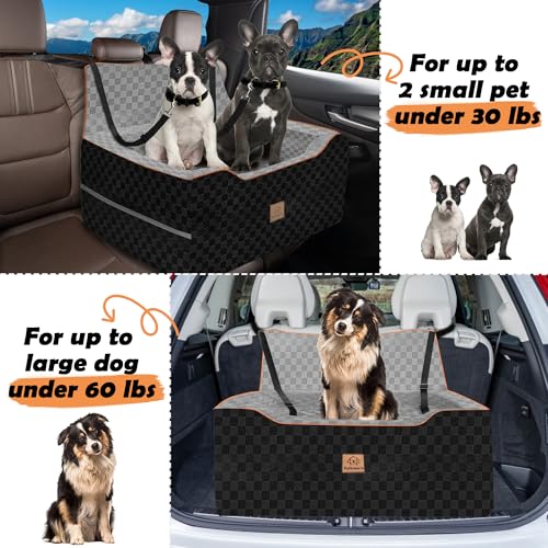 Large Dog Car Seat for Back Seat – Removable Dog Booster Seat & Washable Pet Car Seat for Medium & 2 Small Dogs up to 60lbs – Safety Straps & Storage Pocket – Travel & Home Use (Gray/Black) - color: Gray/black