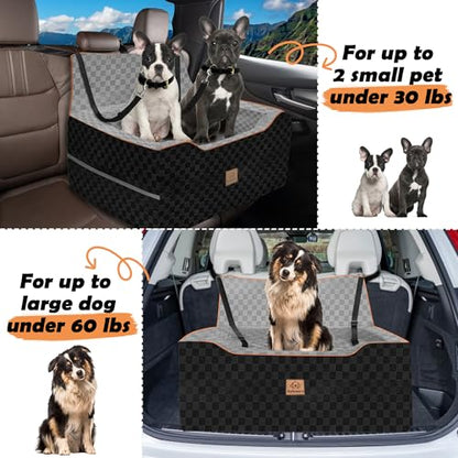 Large Dog Car Seat for Back Seat – Removable Dog Booster Seat & Washable Pet Car Seat for Medium & 2 Small Dogs up to 60lbs – Safety Straps & Storage Pocket – Travel & Home Use (Gray/Black) - color: Gray/black