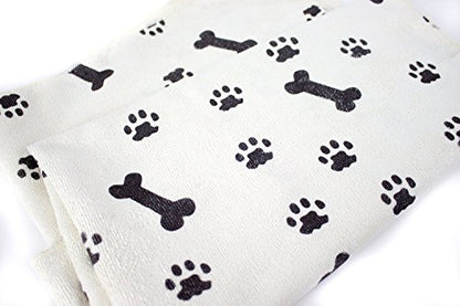 Zwipes Large Microfiber Pet Towels (Size: 30" x 36"), 2-Pack Soft Terry Cleaning Cloths, White with Black Bone/Paw Print - size: Extra Large (30" x 36"), 2-Pack