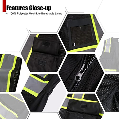 Safety Vest for Women High Visibility Vest with 8 Pockets and Front Zipper Mesh Reflective Vest Meets ANSI/ISEA Standards(Black-17, Medium) - color: Black-17, size: Medium