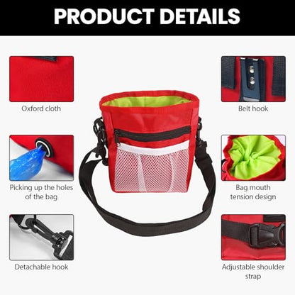 Dog Treat Waist Bag- Lightweight Pet Training Bag with Pocket for Poop Bag, Multi-Way Wear Large Capacity Snack Storage for Dog Training & Walking (Red) - color: Red