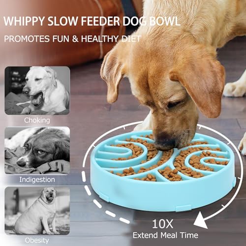 WHIPPY Slow Feeder Anti-Choking Maze Bowl - Anti-Slip Interactive Puzzle Feeder for Large Medium Dogs, Blue - color: blue
