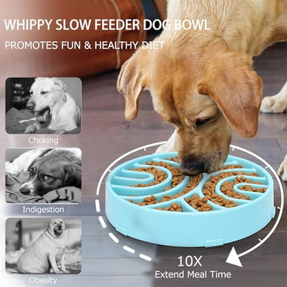WHIPPY Slow Feeder Anti-Choking Maze Bowl - Anti-Slip Interactive Puzzle Feeder for Large Medium Dogs, Blue - color: blue