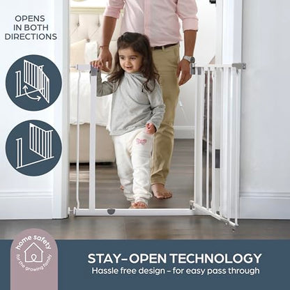 Dreambaby Liberty Walk Thru Baby Safety Gate Set - with 3.5inch Extension Panel - Fits 29.5-36.5inch Openings - Pressure Mounted Security Gates - White